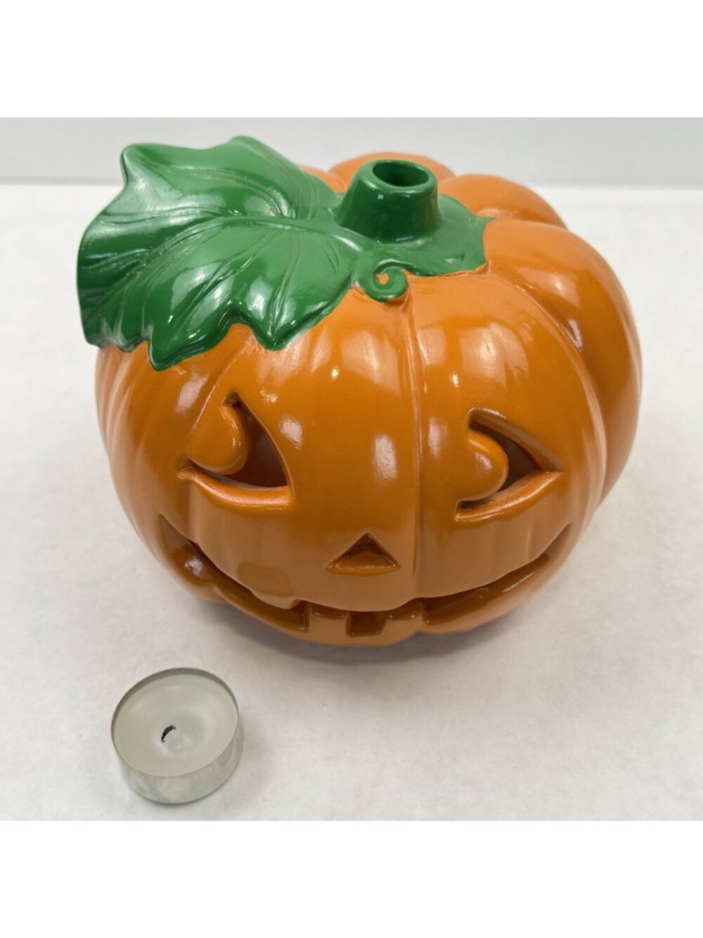 Vtg 1988 Flambro Ceramic Jack O' Lantern Pumpkin Halloween Candle Holder #1542A - Picture 8 of 16